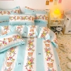 Bộ Chăn Ga Gối 5 Món Cotton Poly Hàn Quốc In Hình Con Gấu Và Hoa Phối Nền Màu Trắng Xanh Dương - CP15