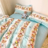 Bộ Chăn Ga Gối 5 Món Cotton Poly Hàn Quốc In Hình Con Gấu Và Hoa Phối Nền Màu Trắng Xanh Dương - CP15