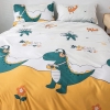 Bộ Chăn Ga Gối 5 Món Cotton Poly Hàn Quốc In Hình Con Khủng Long Phối Nền Màu Trắng Xanh - CP16