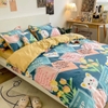 Bộ Chăn Ga Gối 5 Món Cotton Poly Hàn Quốc In Hình Con Mèo Phối Nền Màu Xanh Hồng - CP20