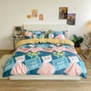 Bộ Chăn Ga Gối 5 Món Cotton Poly Hàn Quốc In Hình Con Mèo Phối Nền Màu Xanh Hồng - CP20