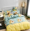 Bộ Chăn Ga Gối 5 Món Cotton Poly Hàn Quốc In Hình Hoa Hướng Dương Phối Nền Màu Xanh Vàng - CP21