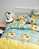 Bộ Chăn Ga Gối 5 Món Cotton Poly Hàn Quốc In Hình Hoa Hướng Dương Phối Nền Màu Xanh Vàng - CP21
