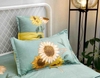 Bộ Chăn Ga Gối 5 Món Cotton Poly Hàn Quốc In Hình Hoa Hướng Dương Phối Nền Màu Xanh Vàng - CP21