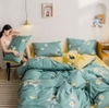 Bộ Chăn Ga Gối 5 Món Cotton Poly Hàn Quốc In Hình Hoa Cúc Phối Nền Màu Xanh Vàng - CP22