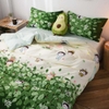 Bộ Chăn Ga Gối 5 Món Cotton Poly Hàn Quốc In Hình Cô Gái Và Chú Ong Phối Nền Màu Kem Và Xanh Lá - CP24