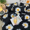 Bộ Chăn Ga Gối 5 Món Cotton Poly Hàn Quốc In Hình Hoa Cúc Trắng Phối Nền Màu Đen - CP26