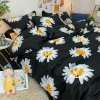 Bộ Chăn Ga Gối 5 Món Cotton Poly Hàn Quốc In Hình Hoa Cúc Trắng Phối Nền Màu Đen - CP26