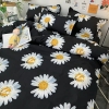 Bộ Chăn Ga Gối 5 Món Cotton Poly Hàn Quốc In Hình Hoa Cúc Trắng Phối Nền Màu Đen - CP26
