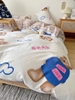 Bộ Chăn Ga Gối 5 Món Cotton Poly Hàn Quốc In Hình Gấu Lớn Phối Nền Màu Kem - CP27