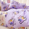 Bộ Chăn Ga Gối 5 Món Cotton Poly Hàn Quốc In Hình Gấu Phối Nền Màu Tím Nhạt - CP30