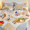 Bộ Chăn Ga Gối 5 Món Cotton Poly Hàn Quốc In Hình Gấu Và Cây Phối Nền Màu Trắng Vàng Nhạt - CP31