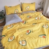 Bộ Chăn Ga Gối 5 Món Cotton Poly Hàn Quốc In Hình Trái Bơ Phối Nền Màu Xám Vàng - CP32