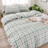 Bộ Chăn Ga Gối 5 Món Cotton Poly Hàn Quốc In Hình Caro Phối Trên Nền Màu Trắng Xanh - CP36