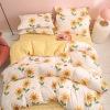 Bộ Chăn Ga Gối 5 Món Cotton Poly Hàn Quốc In Hình Hoa Hướng Dương Phối Trên Nền Màu Trắng Vàng - CP39