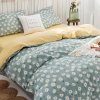 Bộ Chăn Ga Gối 5 Món Cotton Poly Hàn Quốc In Hình Hoa Cúc Trắng Phối Trên Nền Màu Xanh Vàng - CP44