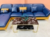 Bàn Trà Sofa Chữ Nhật 2 Tầng Đá Đen Chân Vàng Hiện Đại