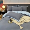 Bộ Chăn Ga Gối Cotton Tici Nền Màu Xám Phối Viền Bèo Màu Xanh - CTTC01