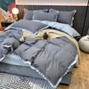 Bộ Chăn Ga Gối Cotton Tici Nền Màu Xám Phối Viền Bèo Màu Xanh - CTTC01
