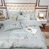 Bộ Chăn Ga Gối Cotton 30s Hàn Quốc In Hình Cầu Vồng Phối Trên Nền Màu Xanh - CT30S.06