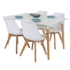 Bộ bàn ăn, cafe cho 4 người gồm bàn B108 0.8×1.2×0.75m và 4 ghế eames nhựa lót nệm chân gỗ