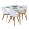 Bộ bàn ăn, cafe cho 4 người gồm bàn B108 0.8×1.2×0.75m và 4 ghế eames nhựa lót nệm chân gỗ