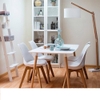 Bộ bàn ăn, cafe cho 4 người gồm bàn B108 0.8×1.2×0.75m và 4 ghế eames nhựa lót nệm chân gỗ