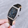 Đồng hồ nữ Davena Crystal D31630 Silver Dáng quả trám vỏ bạc dây da đen