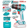 Máy khoan búa không chổi than dùng pin 20V Total TIDLI20558 + Kèm 2 pin 2.0Ah (TFBLI20011) + 1 bộ sạc (TFCLI2001) + 47 linh kiện & 3 mũi khoan