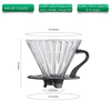 Phễu thuỷ tinh V60 rãnh thẳng đế nhựa đen Cafede Kona