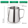 Ca đánh sữa inox 304 bản bạc VCN6013 600ml VCN6014 350ml có vạch chia ml và oz