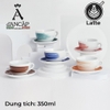 Bộ đĩa và ly sứ Ancap Latte 350ml cà phê  vẽ tay lên thân