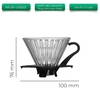Phễu thuỷ tinh V60 rãnh thẳng đế nhựa đen Cafede Kona