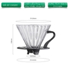 Phễu thuỷ tinh V60 rãnh thẳng đế nhựa đen Cafede Kona