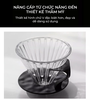 Phễu thuỷ tinh V60 rãnh thẳng đế nhựa đen Cafede Kona