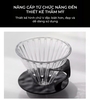 Phễu thuỷ tinh V60 rãnh thẳng đế nhựa đen Cafede Kona