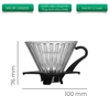 Phễu thuỷ tinh V60 rãnh thẳng đế nhựa đen Cafede Kona