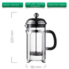 Bình pha French Press jinmeila thuỷ tinh khung inox 304 dung tích 350 600 800 1000ml
