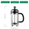 Bình pha French Press jinmeila thuỷ tinh khung inox 304 dung tích 350 600 800 1000ml