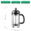 Bình pha French Press jinmeila thuỷ tinh khung inox 304 dung tích 350 600 800 1000ml
