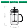 Bình pha French Press jinmeila thuỷ tinh khung inox 304 dung tích 350 600 800 1000ml