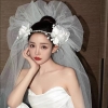 cài hoa voan cô dâu mũ trùm đầu hoa lụa ngoc trai phong cách rừng cổ điển mũ váy cưới - cd231