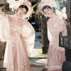 bộ đồ cổ trang hanfu trung quốc màu hồng chụp ảnh concept studio - VAY04
