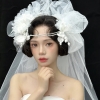 cài hoa voan cô dâu mũ trùm đầu hoa lụa ngoc trai phong cách rừng cổ điển mũ váy cưới - cd231