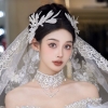 cài tóc cô dâu băng đô lá bạc lấp lánh sang trọng mặt áo cưới chụp ảnh studio - cd209