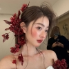 hoa đỏ khô tua rua xiuhe cô dâu chụp ảnh studio - CD242