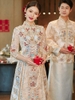 Bộ khỏa nữ hỷ phục váy cưới cô dâu xiuhe trung quốc màu vàng kim tuyến lấp lánh chụp ảnh cưới studio - VAY12