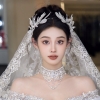 cài tóc cô dâu băng đô lá bạc lấp lánh sang trọng mặt áo cưới chụp ảnh studio - cd209