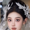 cài tóc cô dâu băng đô lá bạc lấp lánh sang trọng mặt áo cưới chụp ảnh studio - cd209