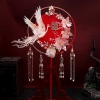 Quạt gỗ tròn xiuhe họa tiết hoa phượng hoàng hồng cô dâu mặt khỏa hỷ phục trung - QUAT01